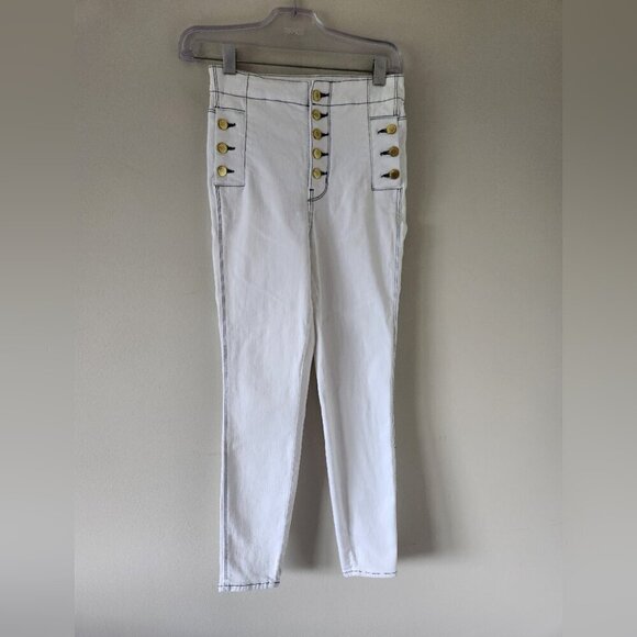J Brand Denim - J BRAND | Natasha High-Waisted White Skinny Pants Gold Button Details Sz 26